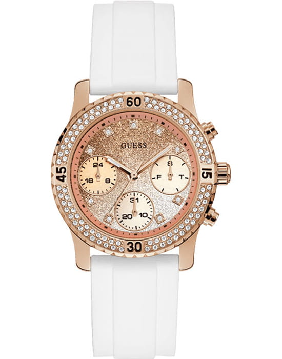 Guess Guess W1098L5  W1098L5 кварцевые женские часы золотой циферблат, браслет силикон — вид спереди